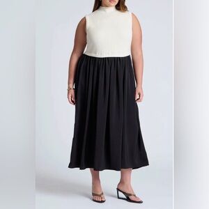 Eloquii Mixed Media Twofer Midi Dress Plus Sz 14/16 Sleeveless Ribbed Elegant